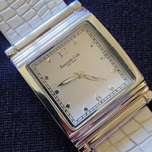 Kenneth Cole New York Rectangular Watch with Faux-Crocodile Leather Strap, 8.5